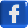 A 3d icon of the facebook logo, featuring a white f centered on a reflective glossy blue square with rounded corners, displayed against a transparent background.